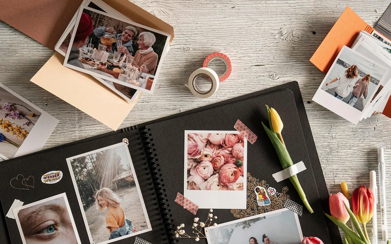 Flowers, photo album and nature