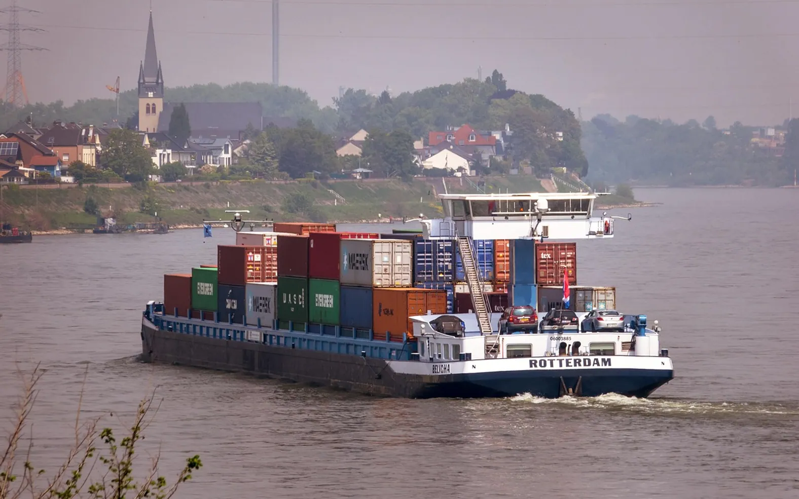 Ship, container ship and river ship